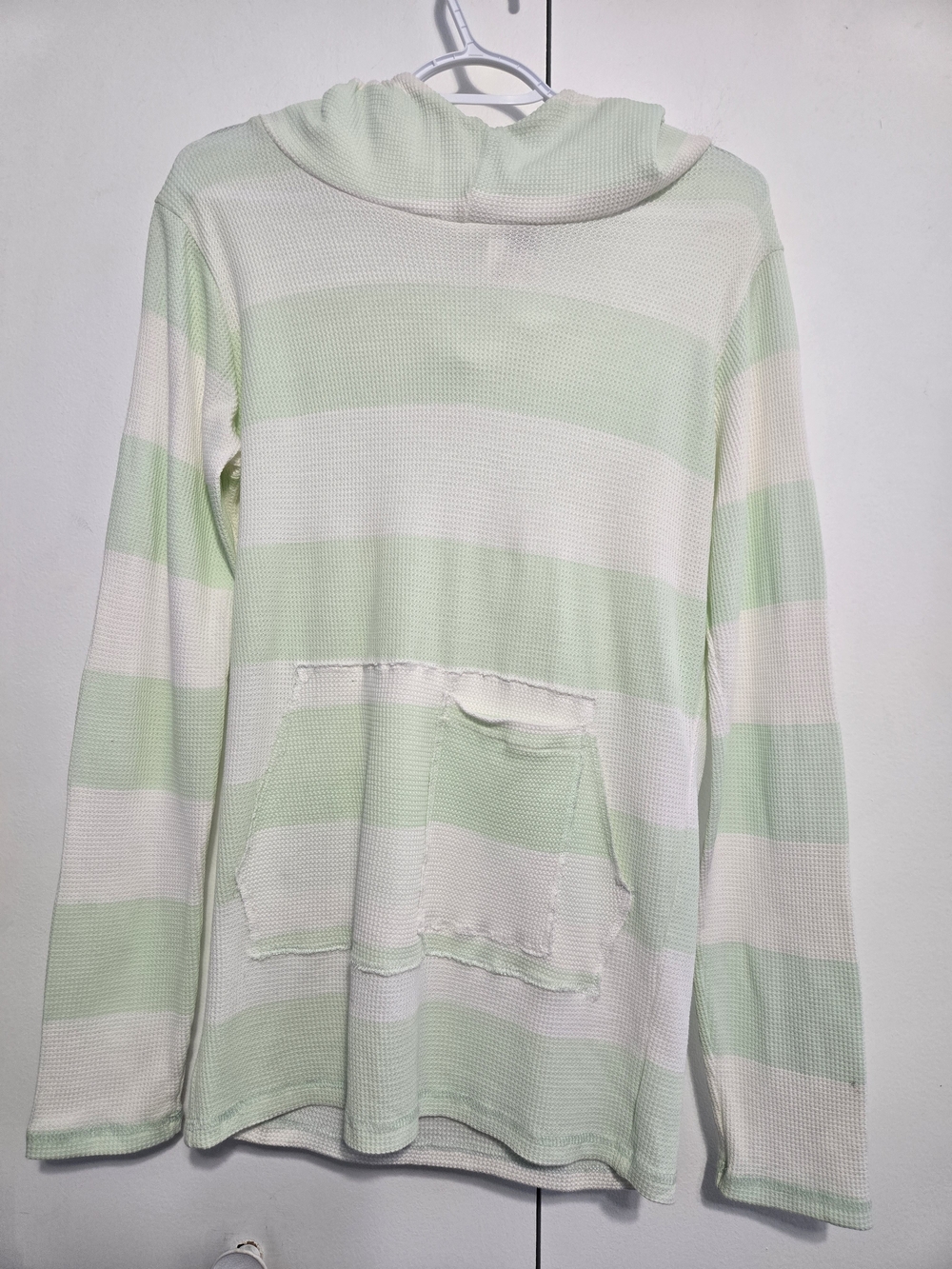 Burley Bear Mint‎ Green Stripe Waffle Knit Hoodie Small USA Made